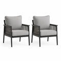 Lot de 2 fauteuils de jardin en acacia massif noir avec corde et coussins gris 68 x 74 x 80 cm