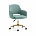 Chaise de bureau pivotante reglable en hauteur en PU vert avec pietement 5 branches dore 60 x 60 x 80-90 cm