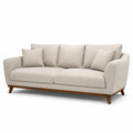 Canape droit 3 places 220 x 92 x 86 cm en polyester beige avec pieds en hevea massif