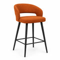 Tabouret de bar avec dossier arrondi en polyester orange brule et acier noir 53 x 54 x 94 cm