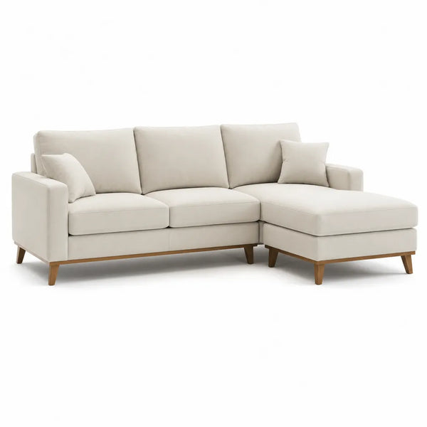 Canape d'angle 3 places avec meridienne droite 220 x 150 x 85 cm polyester ecru