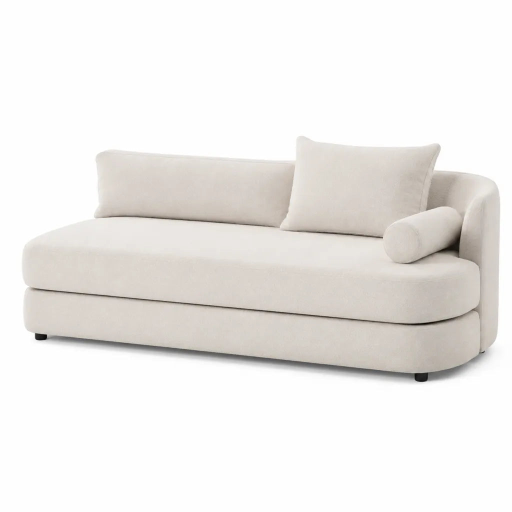Canape droit 3 places 220 x 100 x 75 cm en polyester blanc casse avec coussins
