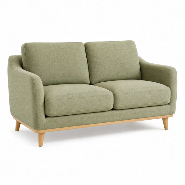 Canape 2 places en polyester vert kaki avec pieds en bois massif 140 x 80 x 85 cm