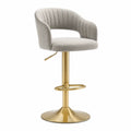 Tabouret de bar a dossier arrondi reglable en hauteur 54 x 54 x 89-109 cm velours polyester gris pied en acier dore