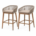 Lot de 2 tabourets de bar avec accoudoirs en acacia massif et corde PE beige 56 x 60 x 100 cm