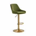 Tabouret de bar reglable en hauteur avec accoudoirs en velours de polyester vert et acier dore 54 x 53 x 94-114 cm