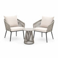 Salon de jardin 2 fauteuils avec table basse ronde en acier et corde PE gris taupe beige 68 cm x 72 cm x 78 cm