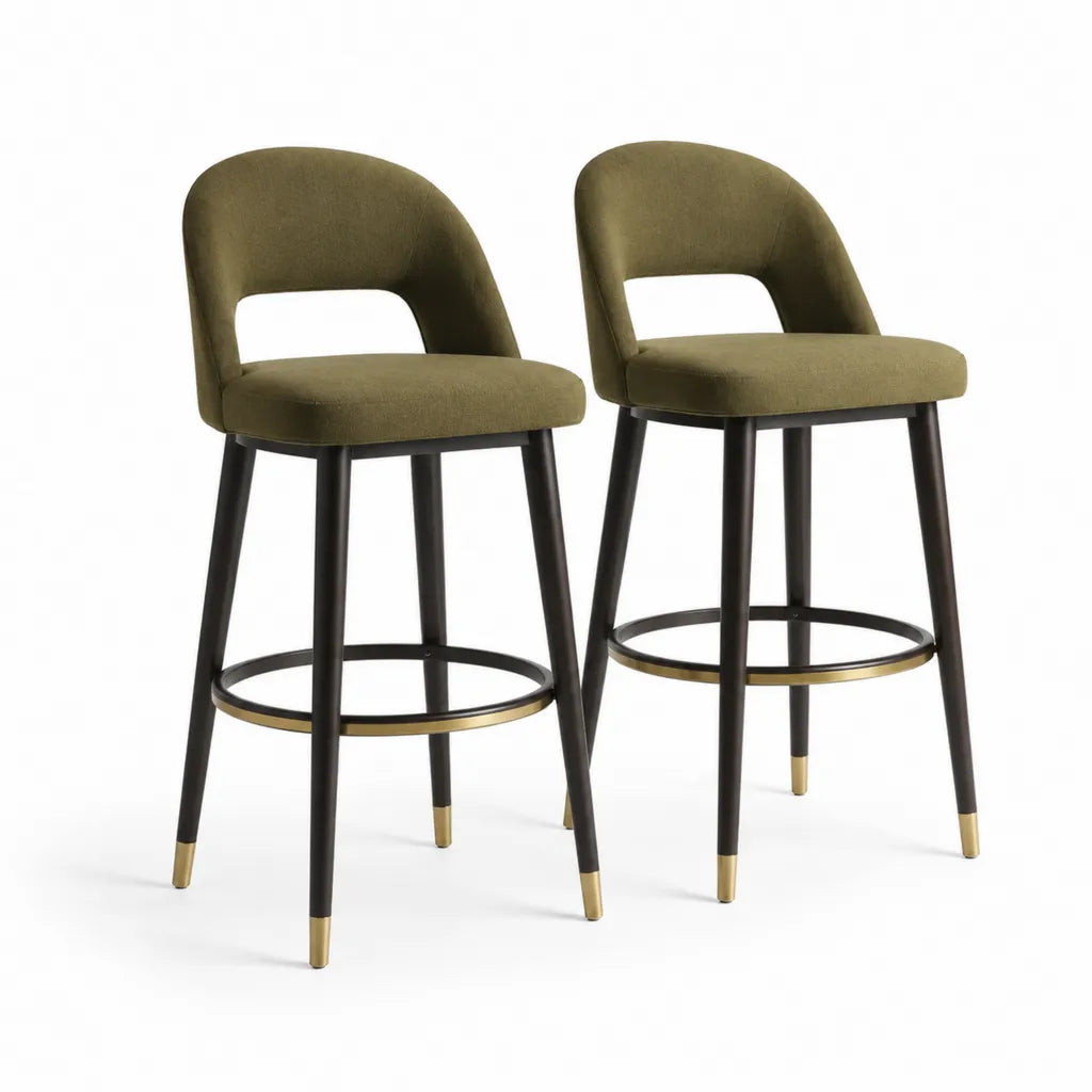 Lot de 2 tabourets de bar avec dossier en polyester vert olive et acier noir 48 x 53 x 94 cm