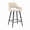 Tabouret de bar avec accoudoirs en polyester boucle creme pieds en acier noir 51 x 55 x 94 cm