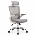 Chaise de bureau ergonomique a roulettes avec appui-tete dossier resille gris 64 x 64 x 116-126 cm