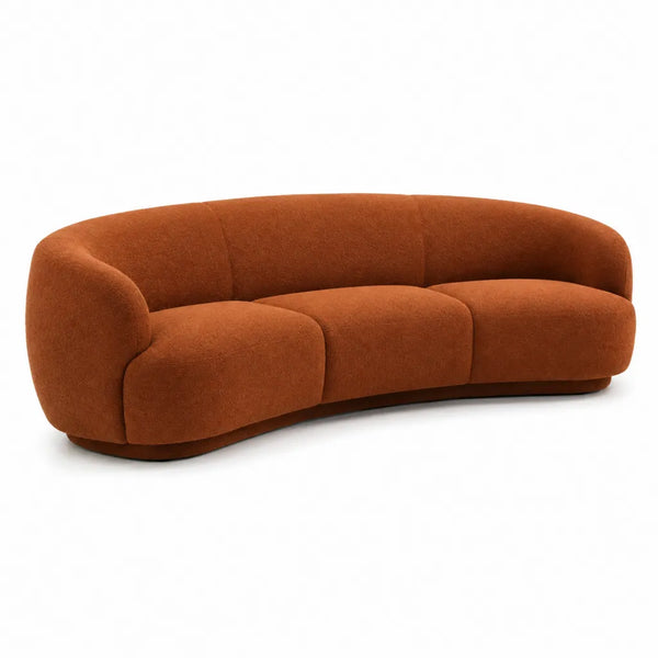 Canape 3 places arrondi en polyester terracotta 230 x 95 x 75 cm